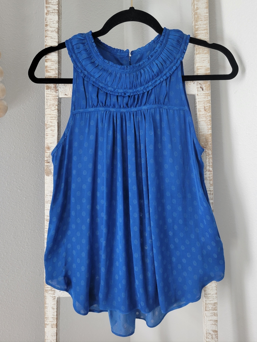 Anthropologie Maeve Clovis Pleated Polka Dot Top, Royal Blue Sz 0 - Picture 2 of 8